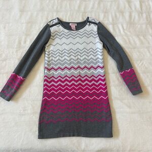Design History Gray/White/Pink Chevron Dress- girls size S (6/7)